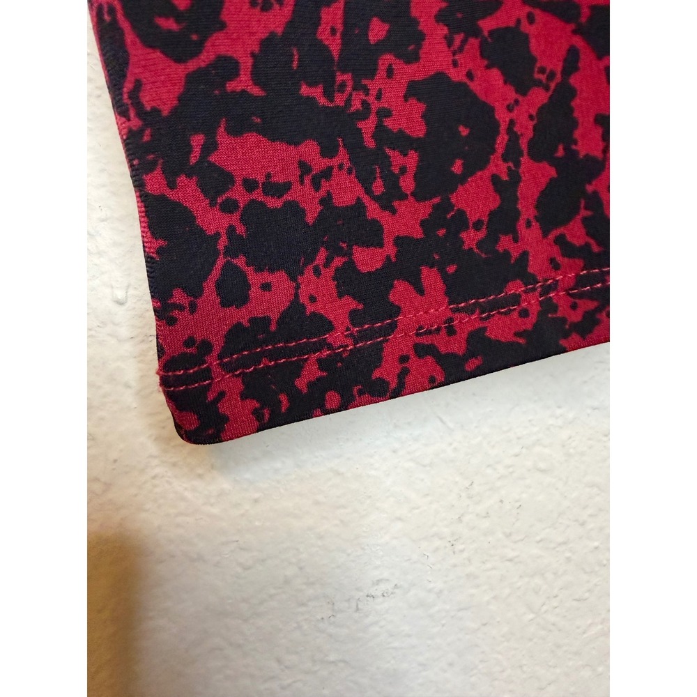 Calvin Klein 1X Red Black Abstract Animal Print V-Neck Smocked Office Blouse Top - Picture 12 of 14